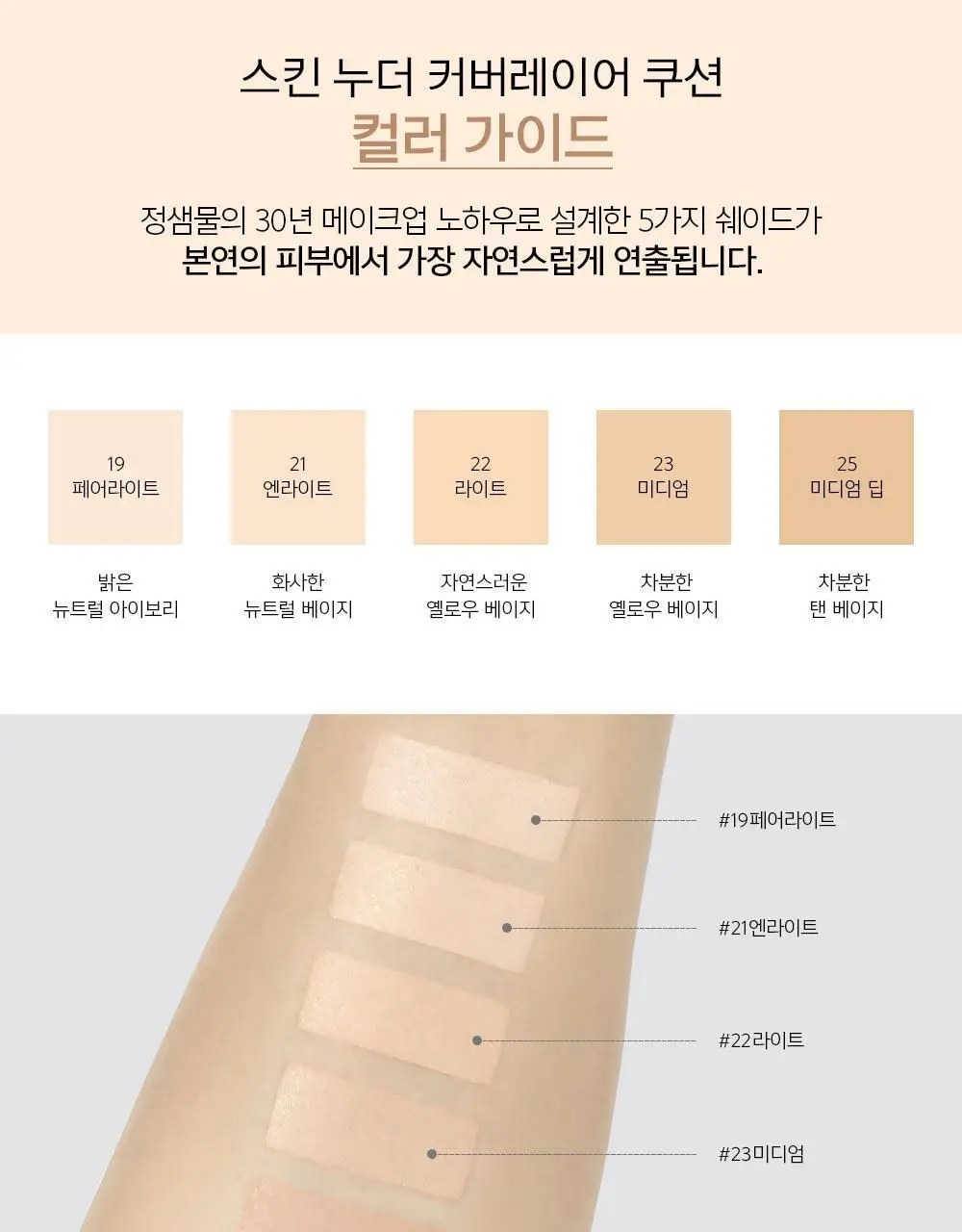 [앰플선5ml증정/얇은커버쿠션] 정샘물 스킨 누더 커버레이어 쿠션 (본품+리필) 상세페이지 5